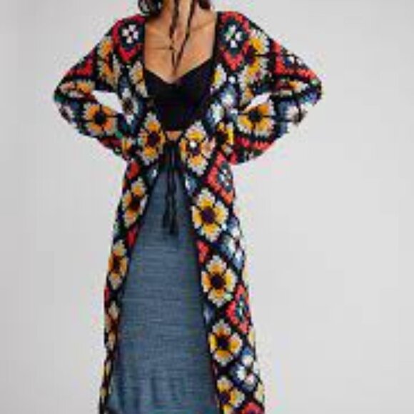 🦋NWOT! UNICORN! RARE! Granny Squares Party Cardi Duster Full Length Cardigan! - Picture 4 of 16